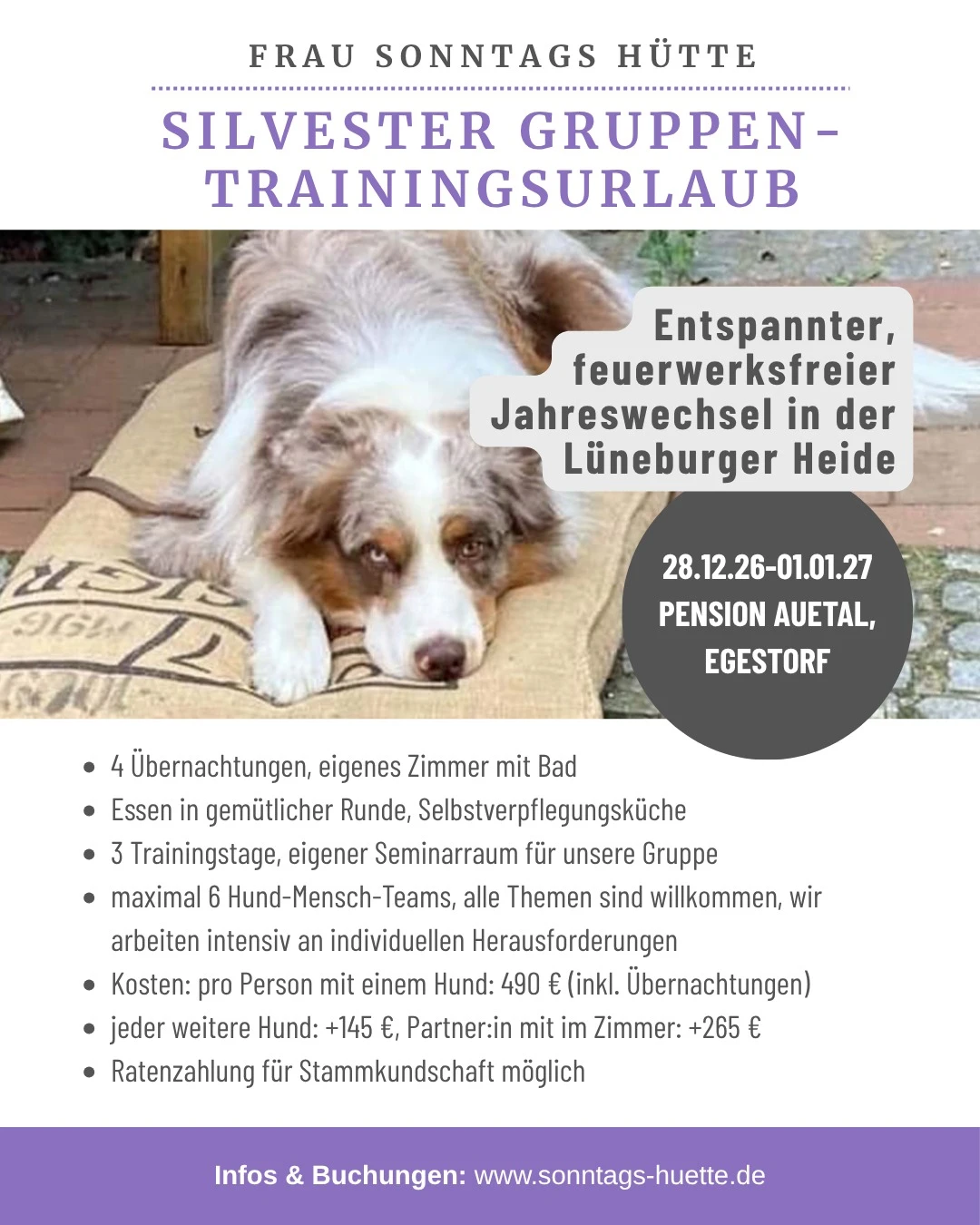 Flyer: Silvester Gruppen-Trainingsurlaub von Frau Sonntags Hütte